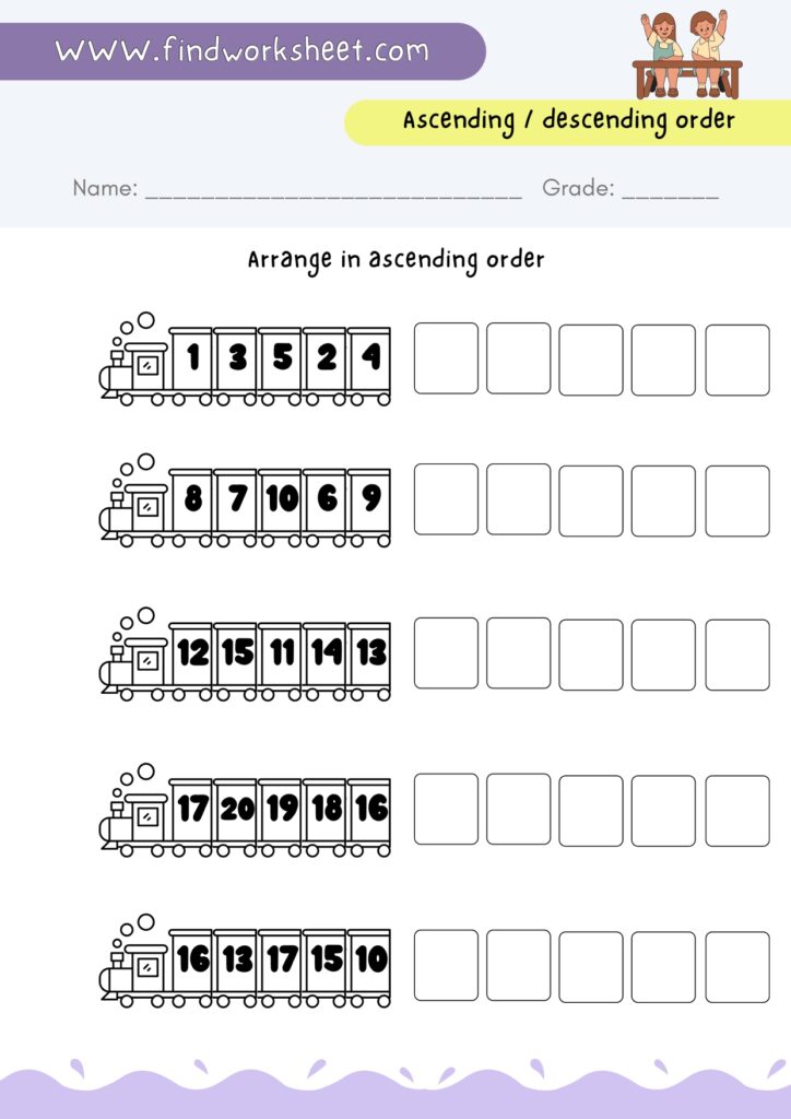 Ascending order and Descending order Worksheet