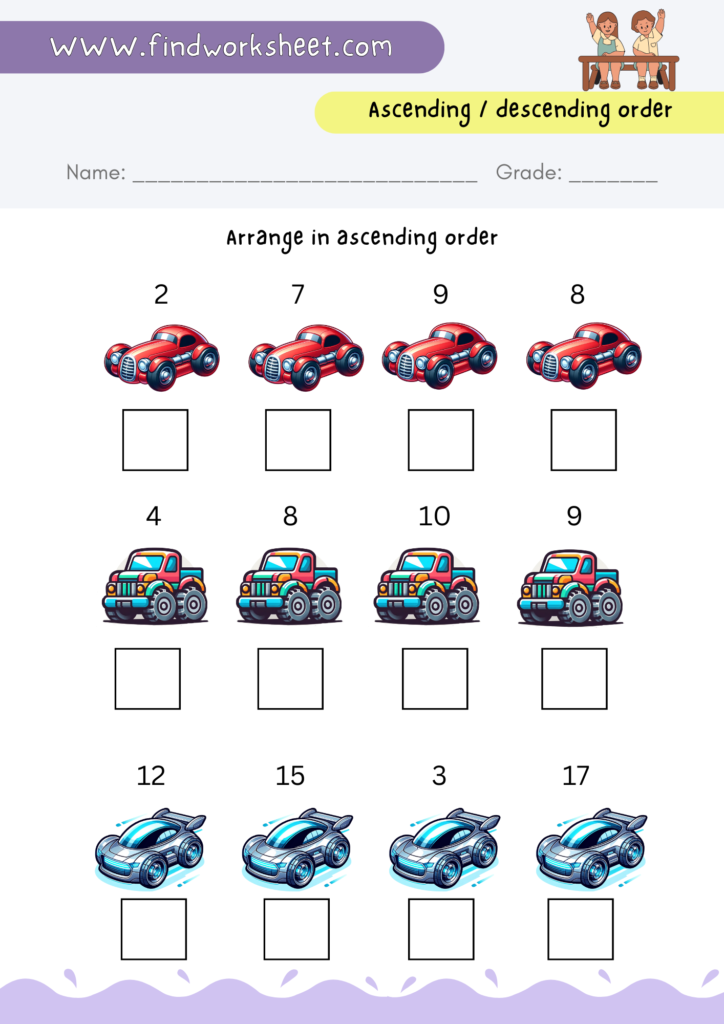 Ascending order and Descending order Worksheet