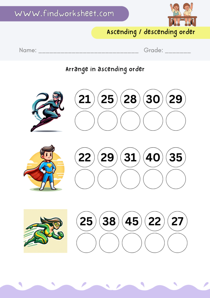 Ascending order and Descending order Worksheet