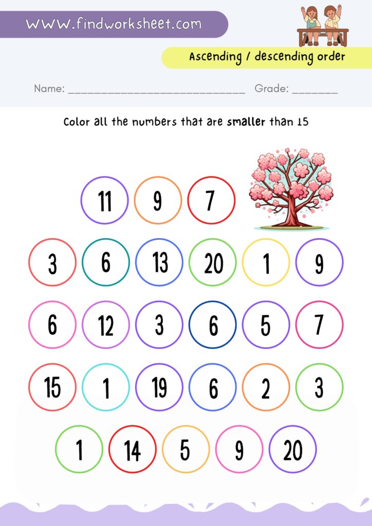 Ascending order and Descending order Worksheet