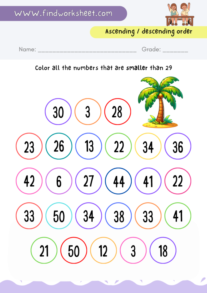 Ascending order and Descending order Worksheet