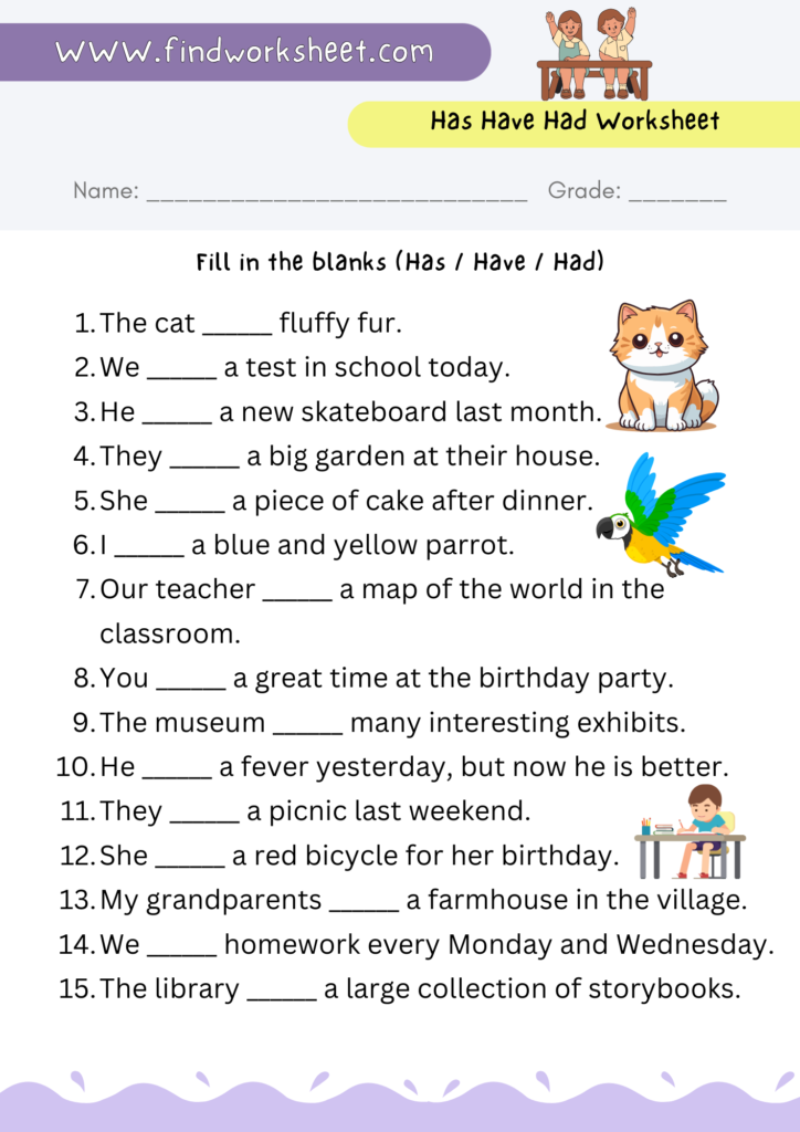 Has Have Had Worksheet For Class 2