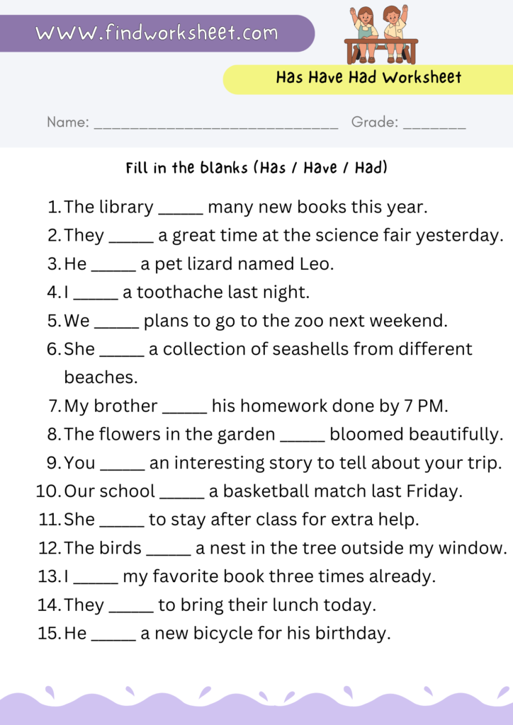 Has Have Had Worksheet For Class 3