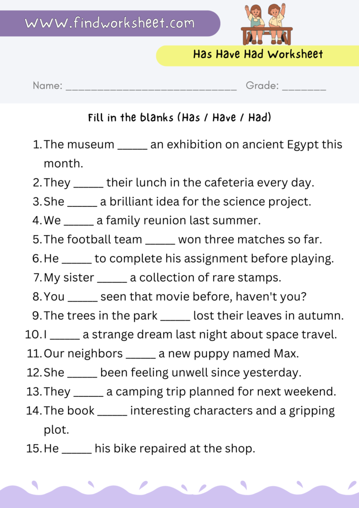 Has Have Had Worksheet For Class 4