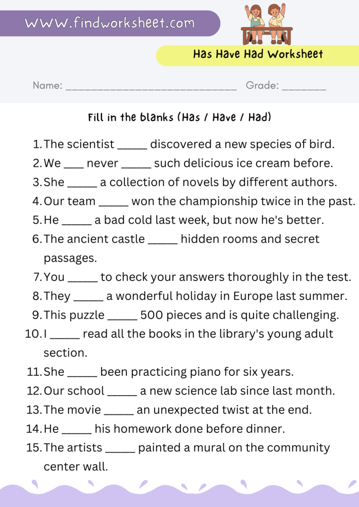 Has Have Had Worksheet For Class 5