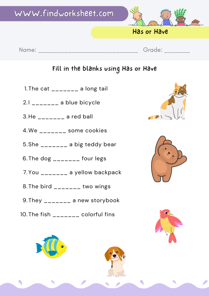 Has Have Worksheet PDF For KG