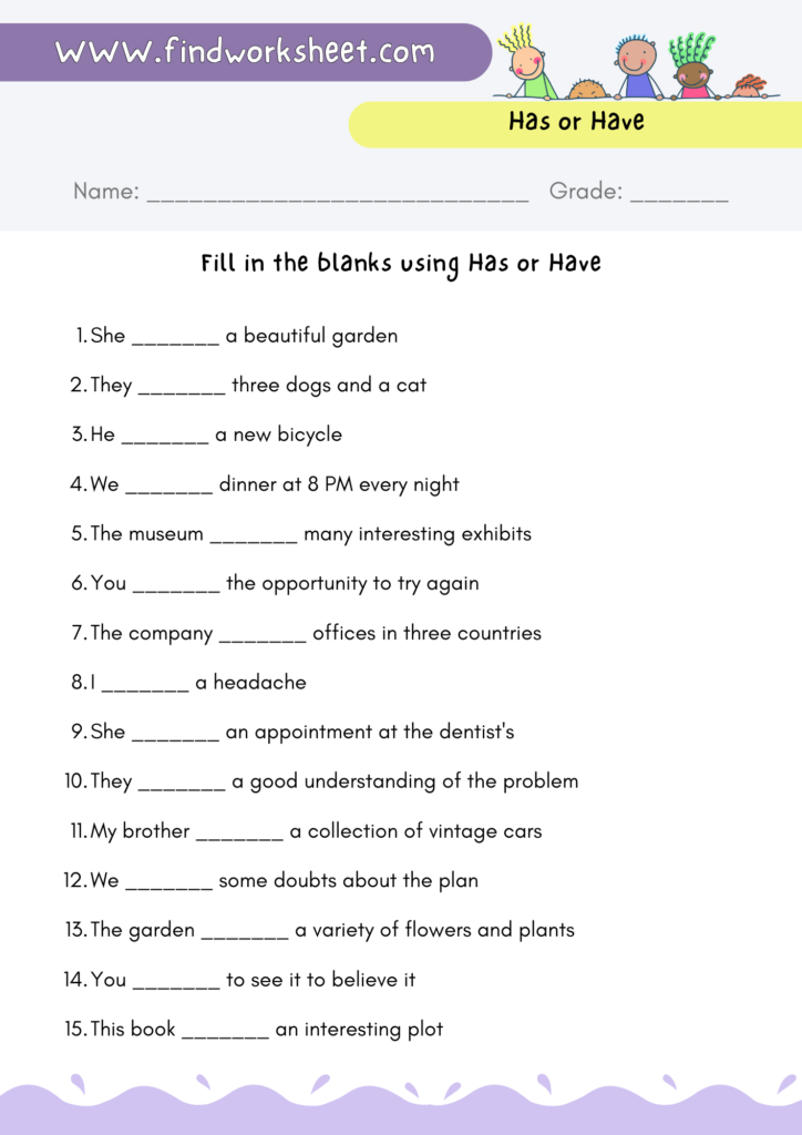 Has Have Worksheet Pdf With Answers