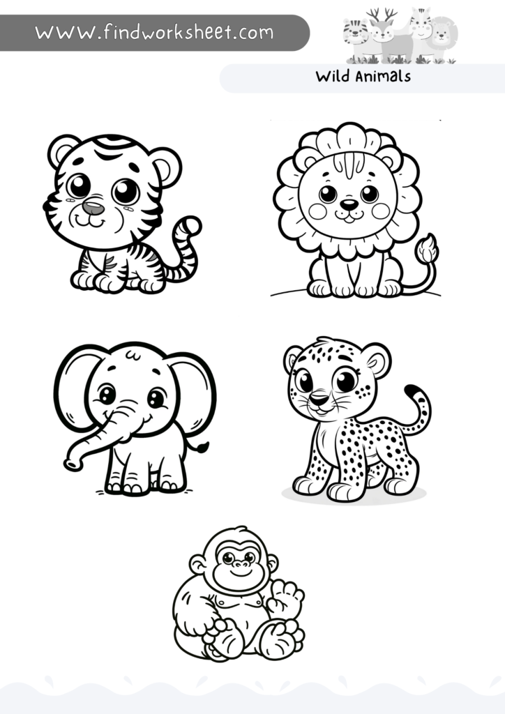 Wild Animals Worksheet - 4 ( Black & White )