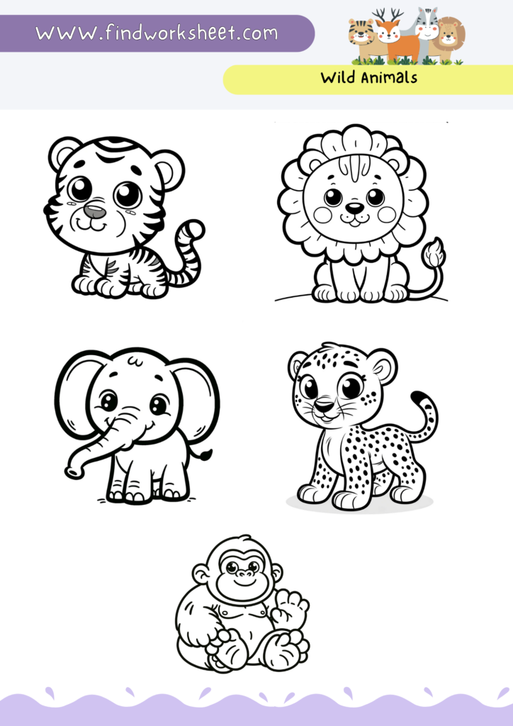 Wild Animals Worksheet - 4 ( Colored version )