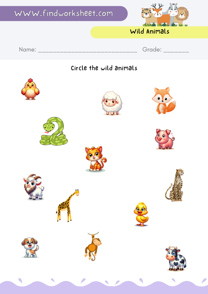 Wild Animals Worksheet - 2 ( Colored version )